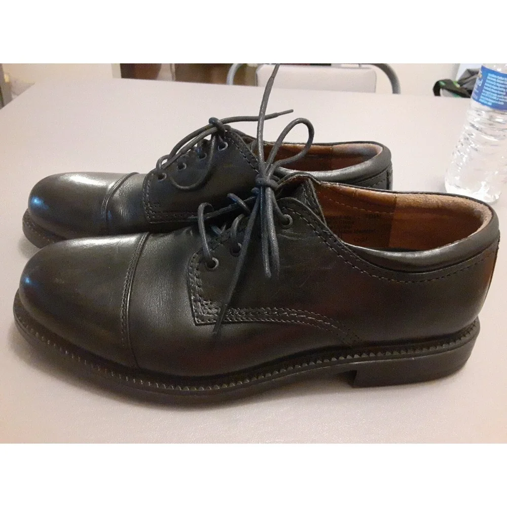 Dockers‎ Shoes Mens 11 Wide Cap Toe Oxford Casual Black Leather Lace Up Low Top